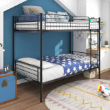 homeroots bed & bath Black Heavy Duty Twin Over Twin Metal Bunk Bed with Ladder 