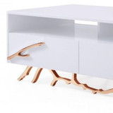homeroots living room 51" Rosegold And White Rectangular Coffee Table With Two Drawers And Two Shelves  homeroots living room 51" Rosegold And White Rectangular Coffee Table With Two Drawers And Two Shelves