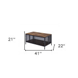 homeroots living room 41" Black And Antique Oak Rectangular Coffee Table With Shelf  homeroots living room 41" Black And Antique Oak Rectangular Coffee Table With Shelf