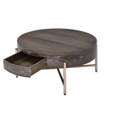 homeroots living room 32" Champagne And Dark Oak Round Coffee Table With Drawer 