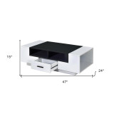 homeroots living room 47" White And Black Rectangular Coffee Table With Drawer And Three Shelves  homeroots living room 47" White And Black Rectangular Coffee Table With Drawer And Three Shelves