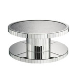 homeroots living room 40" Silver And Clear Glass Round Mirrored Coffee Table 