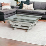 homeroots living room 41" Chrome And Clear Glass Square Coffee Table  homeroots living room 41" Chrome And Clear Glass Square Coffee Table
