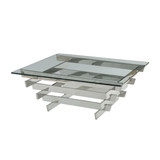 homeroots living room 41" Chrome And Clear Glass Square Coffee Table 
