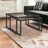 homeroots living room Set Of Two 30" Black Glass Square Nested Coffee Tables  homeroots living room Set Of Two 30" Black Glass Square Nested Coffee Tables