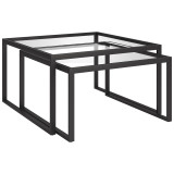 homeroots living room Set Of Two 30" Black Glass Square Nested Coffee Tables 