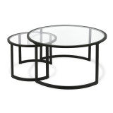 homeroots living room Set Of Two 36" Black Glass Round Nested Coffee Tables 