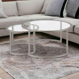 homeroots living room Set Of Two 36" Nickel and Glass Round Nested Coffee Tables  homeroots living room Set Of Two 36" Nickel and Glass Round Nested Coffee Tables