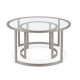 homeroots living room Set Of Two 36" Nickel and Glass Round Nested Coffee Tables  homeroots living room Set Of Two 36" Nickel and Glass Round Nested Coffee Tables
