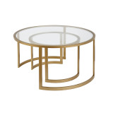 homeroots living room Set Of Two 36" Gold and Glass Round Nested Coffee Tables  homeroots living room Set Of Two 36" Gold and Glass Round Nested Coffee Tables