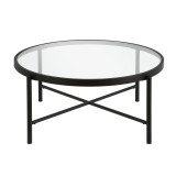 homeroots living room 36" Black and Glass Round Coffee Table 