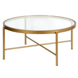 homeroots living room 36" Gold and Glass Round Coffee Table 