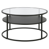 homeroots living room 32" Black and Glass Round Two Layer Coffee Table With Shelf  homeroots living room 32" Black and Glass Round Two Layer Coffee Table With Shelf