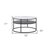 homeroots living room 32" Black and Glass Round Two Layer Coffee Table With Shelf  homeroots living room 32" Black and Glass Round Two Layer Coffee Table With Shelf