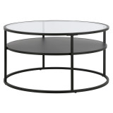 homeroots living room 32" Black and Glass Round Two Layer Coffee Table With Shelf  homeroots living room 32" Black and Glass Round Two Layer Coffee Table With Shelf