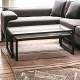 homeroots living room Set Of Two 46" Black Glass Rectangular Nested Coffee Tables  homeroots living room Set Of Two 46" Black Glass Rectangular Nested Coffee Tables