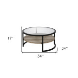 homeroots living room 34" Black Glass Round Coffee Table With Shelf  homeroots living room 34" Black Glass Round Coffee Table With Shelf