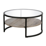 homeroots living room 34" Black Glass and Gray Round Coffee Table With Shelf 