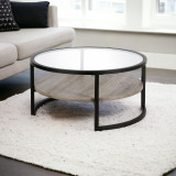 homeroots living room 34" Black Glass and Gray Round Coffee Table With Shelf  homeroots living room 34" Black Glass and Gray Round Coffee Table With Shelf