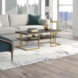 homeroots living room 45" Gold and Brown Rectangular Coffee Table With Shelf  homeroots living room 45" Gold and Brown Rectangular Coffee Table With Shelf