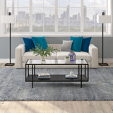 homeroots living room 45" Black And Clear Glass Rectangular Coffee Table With Shelf  homeroots living room 45" Black And Clear Glass Rectangular Coffee Table With Shelf