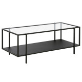 homeroots living room 45" Black And Clear Glass Rectangular Coffee Table With Shelf 