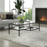 homeroots living room 54" Black and Glass Rectangular Coffee Table With Two Shelves  homeroots living room 54" Black and Glass Rectangular Coffee Table With Two Shelves