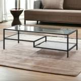 homeroots living room 54" Black and Glass Rectangular Coffee Table With Two Shelves  homeroots living room 54" Black and Glass Rectangular Coffee Table With Two Shelves