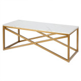 homeroots living room 46" Gold and White Faux Marble Rectangular Coffee Table  homeroots living room 46" Gold and White Faux Marble Rectangular Coffee Table