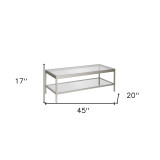 homeroots living room 45" Silver and Glass Rectangular Coffee Table With Shelf  homeroots living room 45" Silver and Glass Rectangular Coffee Table With Shelf