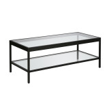 homeroots living room 45" Black and Glass Rectangular Coffee Table With Shelf  homeroots living room 45" Black and Glass Rectangular Coffee Table With Shelf
