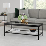 homeroots living room 45" Black and Glass Rectangular Coffee Table With Shelf  homeroots living room 45" Black and Glass Rectangular Coffee Table With Shelf