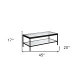 homeroots living room 45" Black and Glass Rectangular Coffee Table With Shelf  homeroots living room 45" Black and Glass Rectangular Coffee Table With Shelf