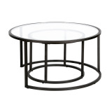 homeroots living room Set Of Two 35" Black Glass Round Nested Coffee Tables 