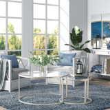 homeroots living room Set Of Two 35" Silver Glass Round Nested Coffee Tables  homeroots living room Set Of Two 35" Silver Glass Round Nested Coffee Tables