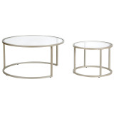 homeroots living room Set Of Two 35" Silver Glass Round Nested Coffee Tables  homeroots living room Set Of Two 35" Silver Glass Round Nested Coffee Tables