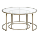homeroots living room Set Of Two 35" Silver Glass Round Nested Coffee Tables  homeroots living room Set Of Two 35" Silver Glass Round Nested Coffee Tables