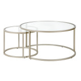 homeroots living room Set Of Two 35" Silver Glass Round Nested Coffee Tables  homeroots living room Set Of Two 35" Silver Glass Round Nested Coffee Tables