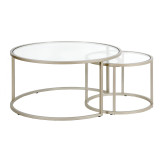 homeroots living room Set Of Two 35" Silver Glass Round Nested Coffee Tables 