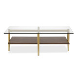 homeroots living room 47" Gold Glass and Walnut Rectangular Coffee Table With Shelf  homeroots living room 47" Gold Glass and Walnut Rectangular Coffee Table With Shelf