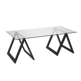 homeroots living room 46" Black and Glass Rectangular Sawhorse Base Coffee Table  homeroots living room 46" Black and Glass Rectangular Sawhorse Base Coffee Table