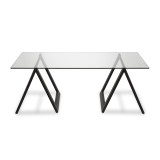 homeroots living room 46" Black and Glass Rectangular Sawhorse Base Coffee Table  homeroots living room 46" Black and Glass Rectangular Sawhorse Base Coffee Table