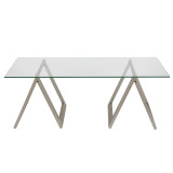 homeroots living room 46" Silver and Glass Rectangular Sawhorse Coffee Table  homeroots living room 46" Silver and Glass Rectangular Sawhorse Coffee Table