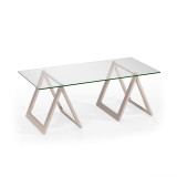 homeroots living room 46" Silver and Glass Rectangular Sawhorse Coffee Table  homeroots living room 46" Silver and Glass Rectangular Sawhorse Coffee Table