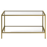 homeroots living room 32" Gold and Glass Square Coffee Table With Shelf  homeroots living room 32" Gold and Glass Square Coffee Table With Shelf
