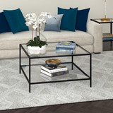 homeroots living room 32" Black and Glass Square Coffee Table With Shelf  homeroots living room 32" Black and Glass Square Coffee Table With Shelf
