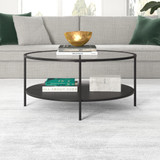 homeroots living room 36" Black Glass Round Coffee Table With Shelf  homeroots living room 36" Black Glass Round Coffee Table With Shelf