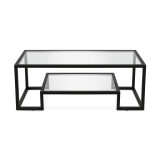 homeroots living room 45" Black Glass Rectangular Coffee Table With Shelf - CP-HMEROOTS-520964 
