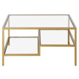 homeroots living room 32" Gold Glass Square Coffee Table With Two Shelves  homeroots living room 32" Gold Glass Square Coffee Table With Two Shelves