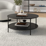 homeroots living room 36" Black Glass Round Coffee Table With Shelf - CP-HMEROOTS-520980  homeroots living room 36" Black Glass Round Coffee Table With Shelf - CP-HMEROOTS-520980